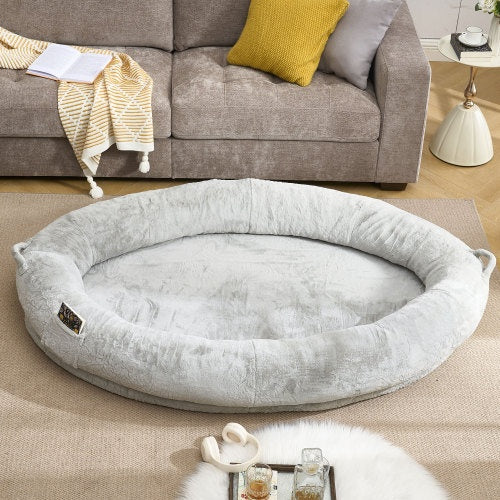 Human Dog Bed For Adult, Giant Extra Large Memory Foam Human Size Pet Bed For People, Fluffy Plush Dog Bed For Human With Storage Pocket Cover Portable Handle Non-Slip Bottom