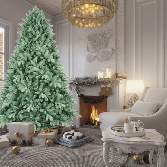 Artificial 7.5ft Blue Green Tint Christmas Tree With 2908 PE PVC Mixed Branch Tips, Memory Wire Iron Wire, Hinged Premium & Foldable Base For Indoor Holiday Decorating