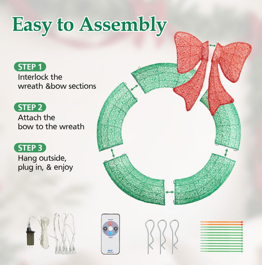 Christmas Wreath Decoration, LED Metal Holiday Decoration In Green Yellow