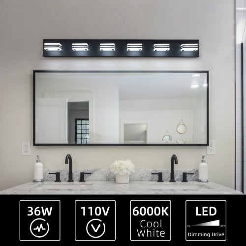 LED Modern Black Makeup Light, 6 Light Acrylic Matte Black Bathroom Makeup Light Covering Mirror Unavailable Platforms