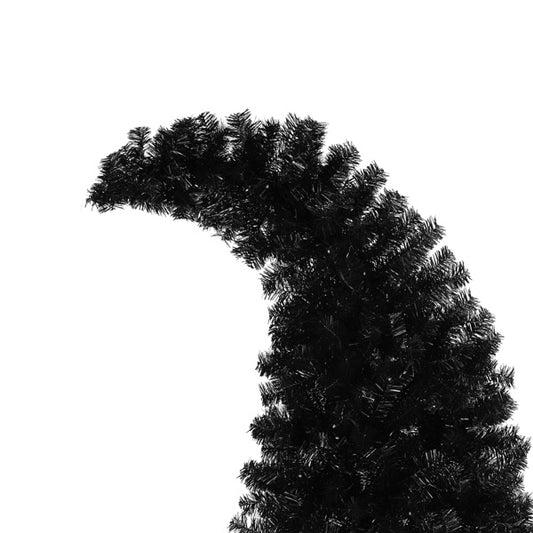6FT Artificial Christmas Tree With LED Light, Pre-Lit Curved Shape Artificial Whimsical Xmas Tree With 900 Tips, Black Christmas Tree