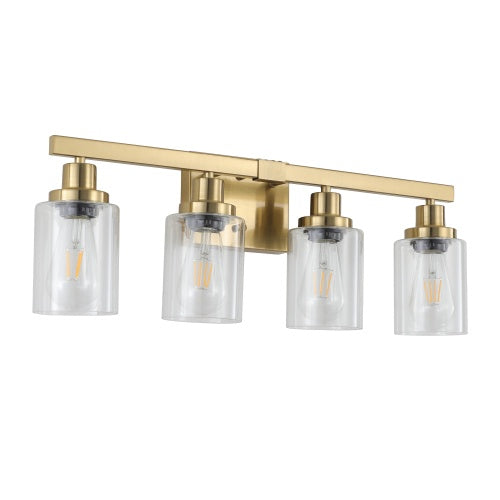 Gold 4 Lamp Vanity Light With Clear Glass Shade, Modern Iron Metal Bathroom Wall Fixture For Bathroom & Dresser - No Bulbs Unavailable Platform