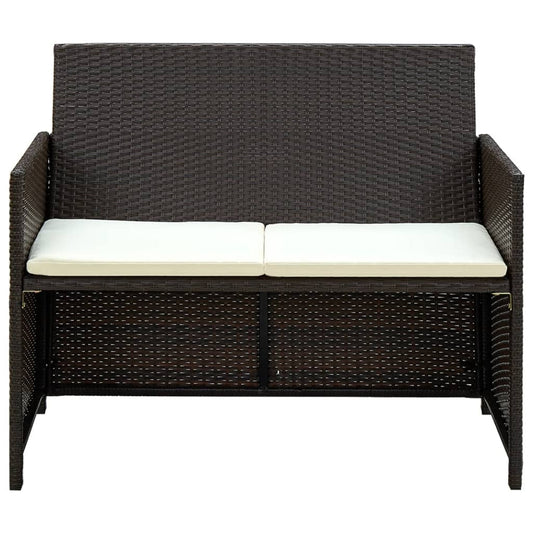 vidaXL 2 Seater Patio Sofa with Cushions Brown Poly Rattan