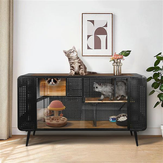 55.12 Inch Spacious Cat House With Tempered Glass, Prohibited Platform Temu