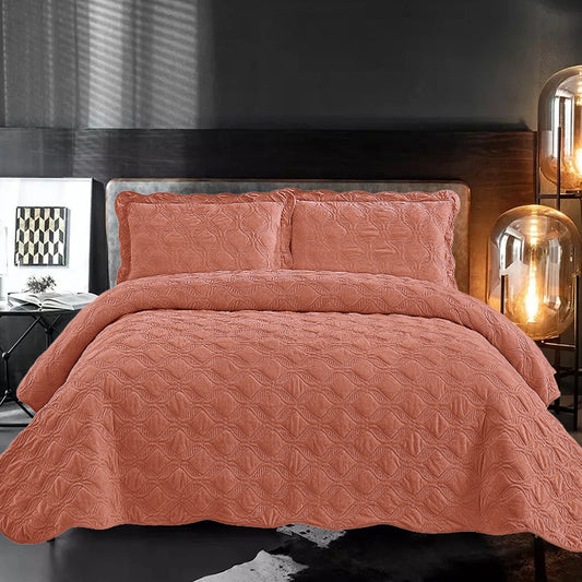 Velvet Embroidered Quilt Set - Orange