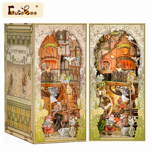 CuteBee 3D Wooden Dollhouse Elven Paradise Handmade Craft With LED Night Light Building Model Toys Book Nook Kit