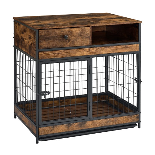 Furniture Dog Cage Double Door, Rustic Brown