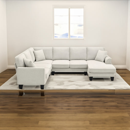 108*85.5" Modern U Shape Sectional Sofa 7 Seat Fabric Sectional Sofa Set