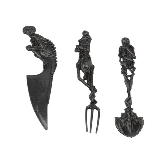 Halloween Skeletal Cutlery Sets Personality Skull Metal Zinc Alloy Tableware Creativity Skeleton Fork Spoon Knife Halloween Gift Black