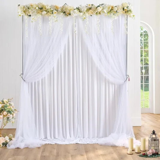 1PC White Tulle Backdrop Curtain 10ft X 5ft Sheer Chiffon Backdrop Curtain Drapes Elegant Photography Photo Backdrop For Wedding Birthday Bridal Shower Party Decorations