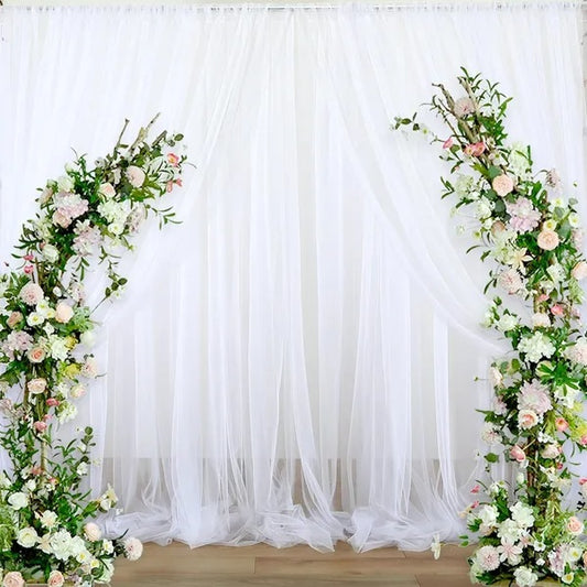 1PC White Tulle Backdrop Curtain 10ft X 5ft Sheer Chiffon Backdrop Curtain Drapes Elegant Photography Photo Backdrop For Wedding Birthday Bridal Shower Party Decorations