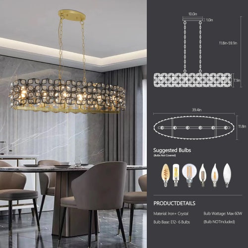 Modern Champagne Gold Oval Crystal Chandelier Unusable Platform