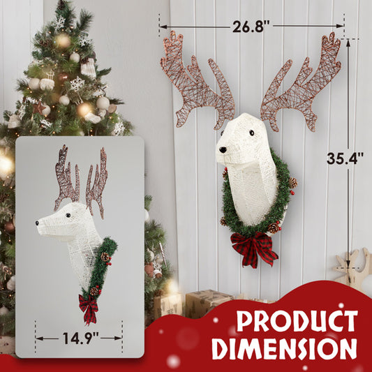 Deer Head Flower Wreath Wall Mounted Warm White Light