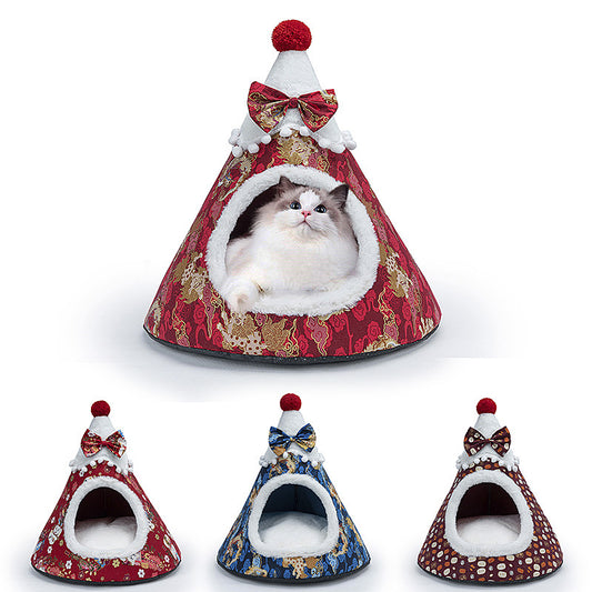 Warm in Autumn and Winter Fashion 3D Sponge Cat's Nest Creative Pet's Nest Tent Christmas Hat Nest