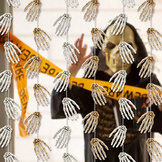 6 Pieces Halloween Paper Door Decorations, Weird Skeleton Hand Bone Tassel Curtain, Photo Background Decoration, Halloween Party Horror Hanging Decorations, Suitable For Haunted House Party Supplies