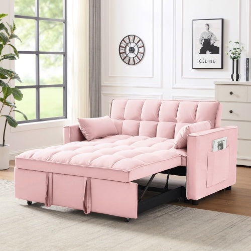 Modern Velvet Loveseat Futon Sofa Couch W Pullout Bed,Small Love Seat Lounge Sofa W Reclining Backrest,Toss Pillows, Pockets,Furniture For Living Room,3 In 1 Convertible Sleeper Sofa Bed