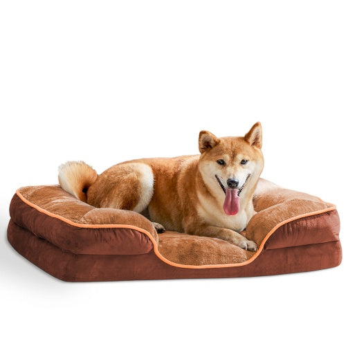 Memory Foam Pet Bed For Small Dogs And Cats With Washable And Removable Lid, Non-slip Base, Waterproof Padding, Egg Crate Foam, Improved Sleep, Brown, Small