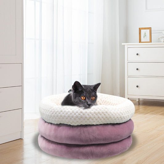 Winter Pet Deep Sleep Bed Semi-Enclosed Round Ice Velvet Pet Bed Comfortable Soft Warm Cat Bed Dog Bed