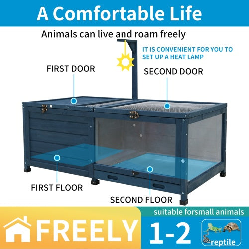Habitat Wooden House With Detachable Waterproof Tray Indoor Small Animal Enclosure Outdoor Wooden Reptile Cage