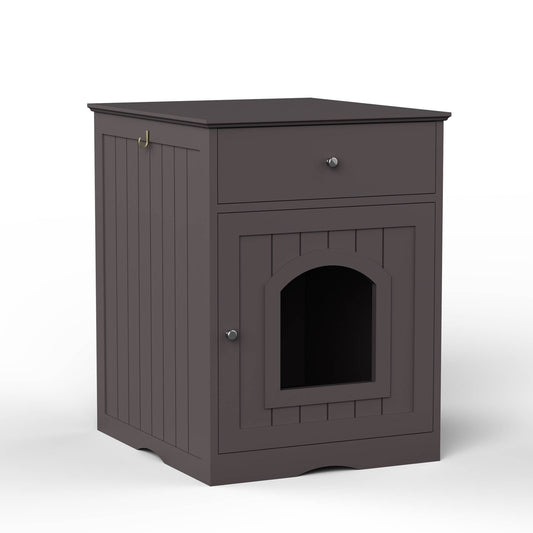 Wooden Pet House Cat Litter Box Enclosure With Drawer, Side Table Indoor Pet Crate