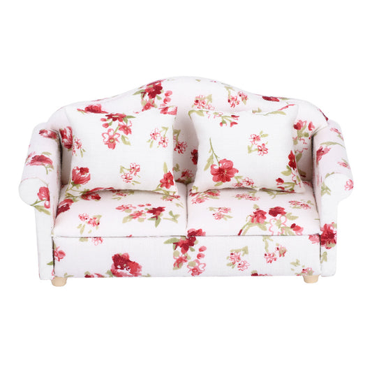 Dollhouse Accessories Flower Pattern Mini Furniture Double Sofa for 1/12 Scale Doll (#1)