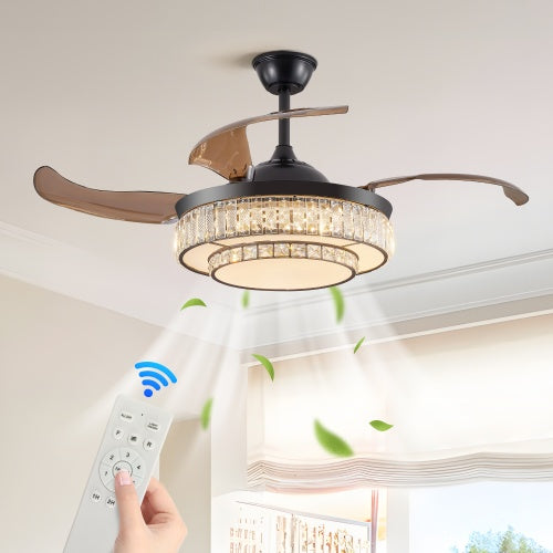 Modern LED Retractable Ceiling Fan With Light And Remote Control Unavailable Platform