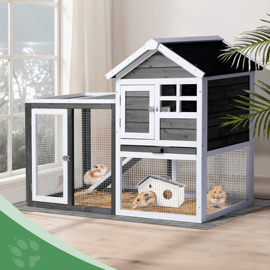 House Type With Ladder Gray Fir Wood Chicken Rabbit Cage