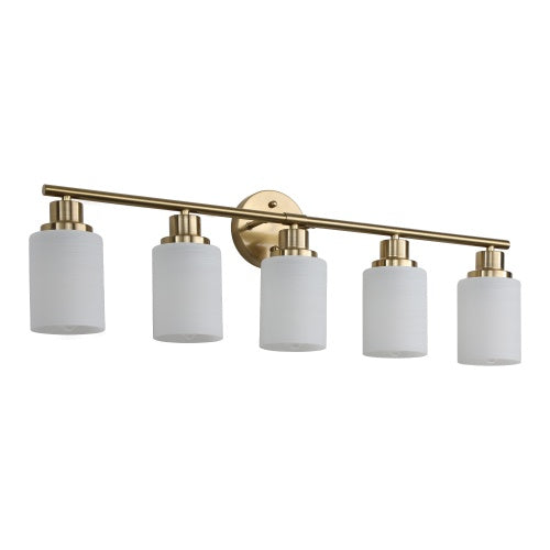 5 Lamps Gold Bathroom Vanity Lamp, Frosted Glass Shade, Modern Wall Mounted Lighting - No Bulbs Unavailable Platforms