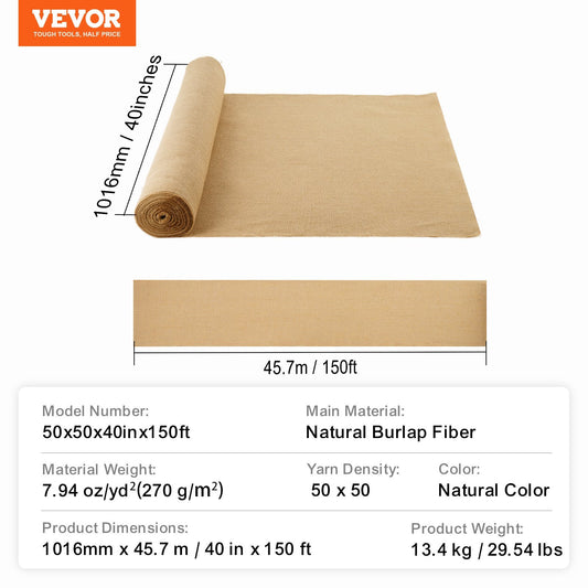 VEVOR Burlap Fabric Roll Burlap Tree Wrap 40 In X 150 Ft For Crafts & Plants