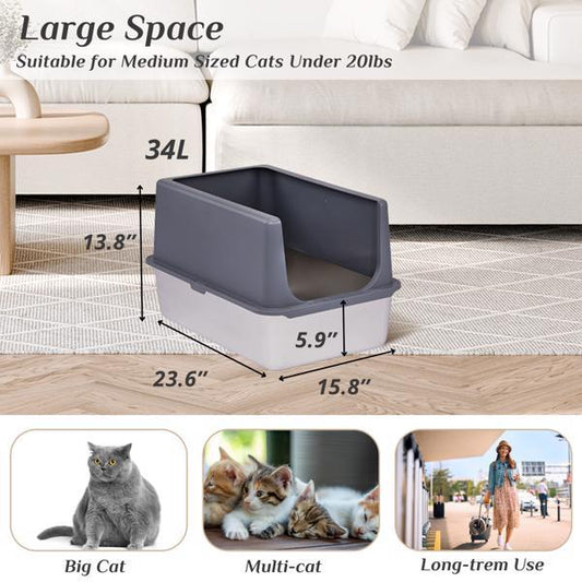 Stainless Steel Cat Litter Box With Shovel Pad