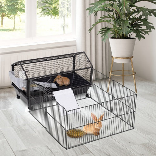 Small Animal Play Fence Cage With Rolling Casters, Water Bottle