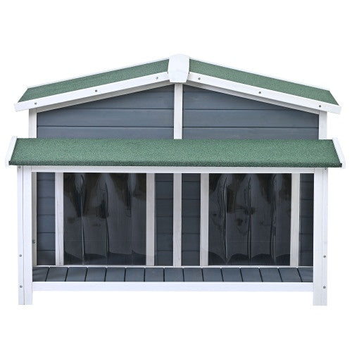 GO 47.2 Large Wooden Dog House Outdoor, Outdoor & Indoor Dog Crate, Cabin Style, With Porch, 2 Doors, Gray And Green