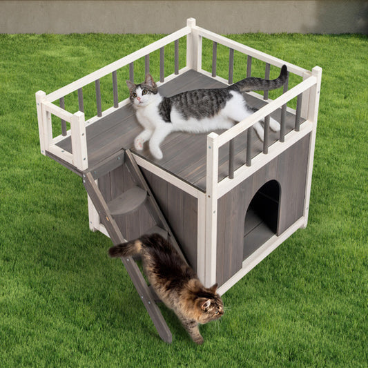 72x56x65cm 2-storey Cat House With Ladder