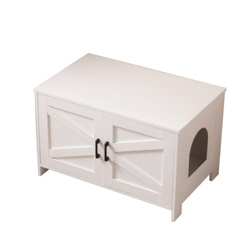 Cat Litter Box Enclosure, Litter Box Furniture Hidden With Barn Door, Wooden Cat Washroom Furniture, Cat House, End Table, Fit Most Of Litter Box