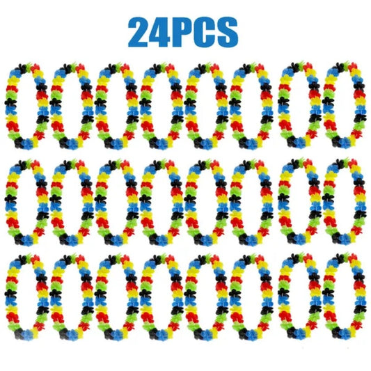 24 Colorful Hawaiian Leis Back To School Party Photo Booth Prop Tropical Flower Necklace Leis For First Day Of School Teacher Appreciation Graduation Party Supplies Beach Hawaii Luau Dance Party Favor
