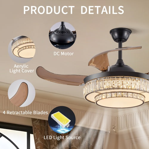 Modern LED Retractable Ceiling Fan With Light And Remote Control Unavailable Platform