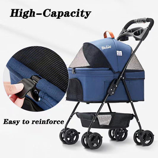 Walk The Dog Pet Stroller Teddy Dog Four Wheel Wan fold To The Stacked Stroller Cats Can Be Separated From The Stroller