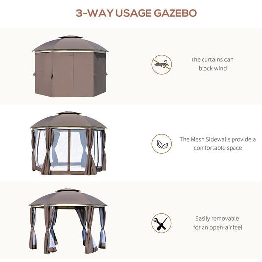 Brown Steel Gazebo Paradise  12x12 Party Tent With Double Roof, Curtains & Netting