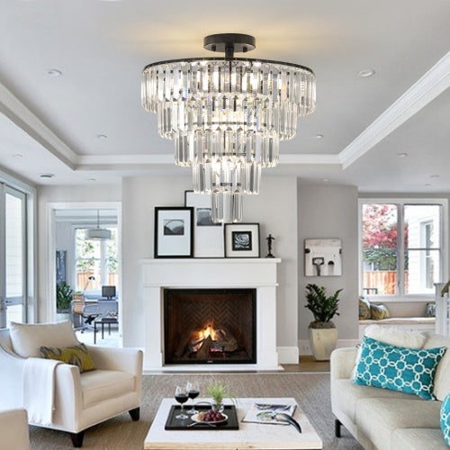Large Black Crystal Chandelier, Contemporary Style Chandelier, Dining Room, Living Room, Bedroom - Bulb Not Included  Unavailable Platforms