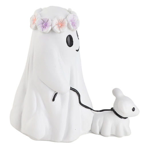 Ghost Walking Dog Statue Spooky Cute Resin Home Decoration Tabletop Ornament Ghost Dog Decor for Indoor Outdoor Use 15cm