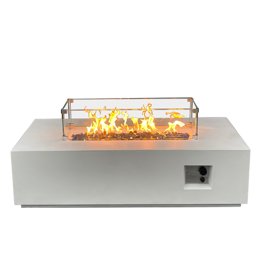 52 Inch Outdoor Concrete Propane gas rectangle Fire Pit table in Antique white color
