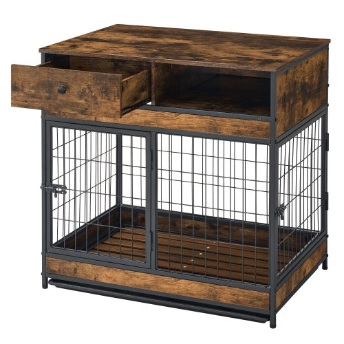 Furniture Dog Cage Double Door, Rustic Brown