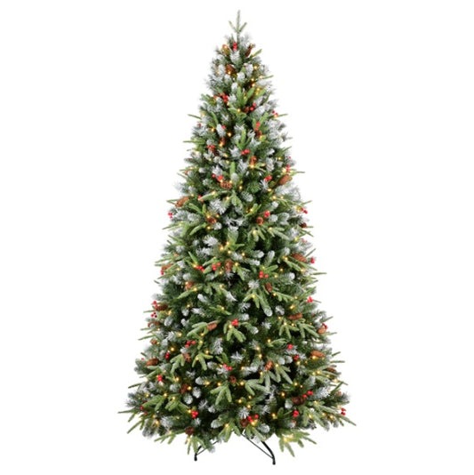 Artificial 5ft Green LED-lit Christmas Tree With 1113PE PVC Mixed Branch Tips,Red Fruit And Pine Cone,Hinged Premium & Foldable Base For Indoor Holiday Decorating