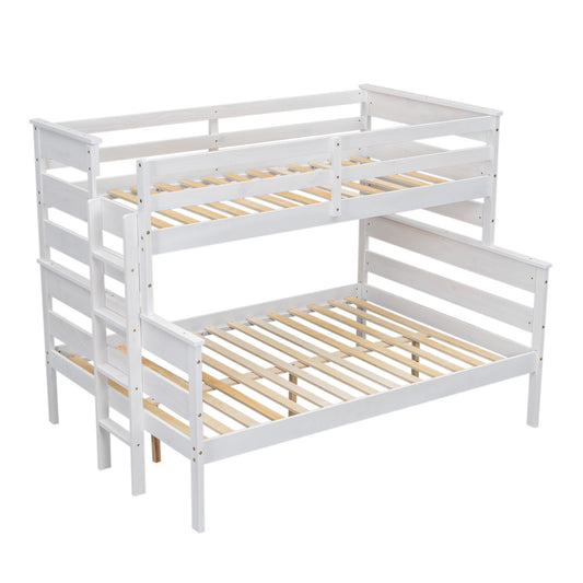 Wood Twin over Full Bunk Bed with Ladder White
