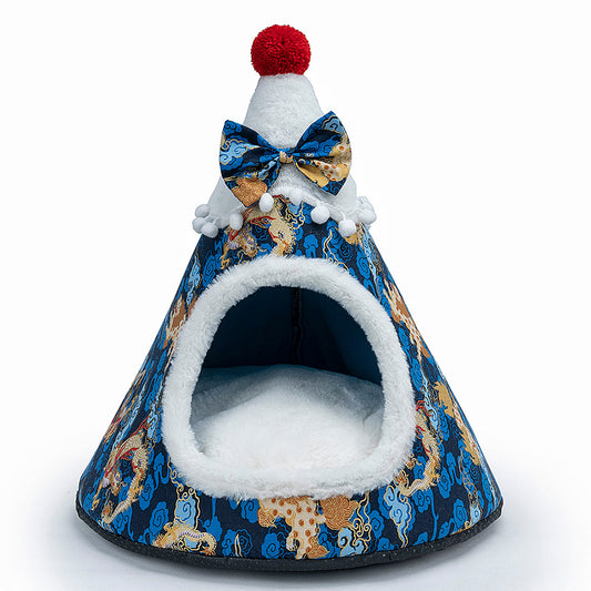 Warm in Autumn and Winter Fashion 3D Sponge Cat's Nest Creative Pet's Nest Tent Christmas Hat Nest