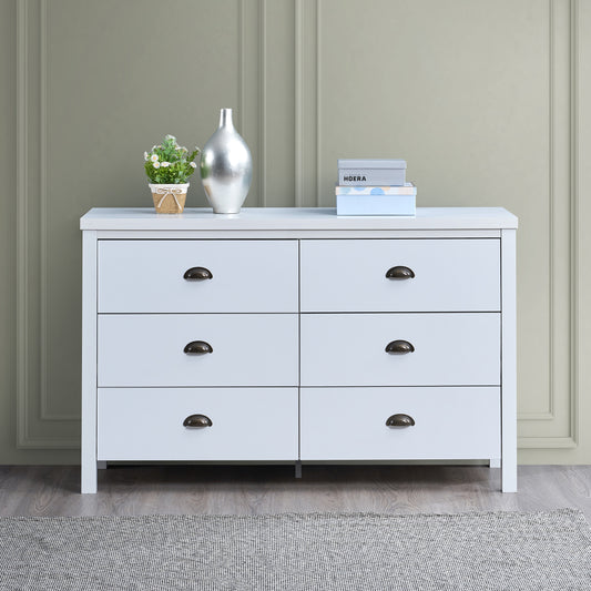 SAFARI 6-drawer main dressing table with interlocking drawer function, easy to assemble, classic white color