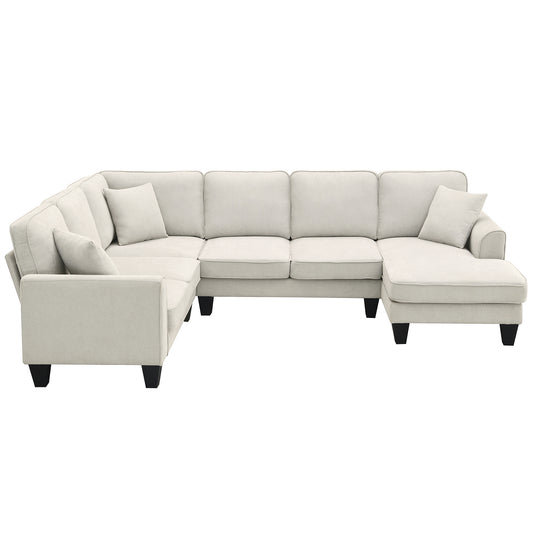 108*85.5" Modern U Shape Sectional Sofa 7 Seat Fabric Sectional Sofa Set