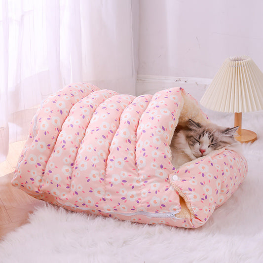 Warm Cat Bed with Detachable Cat Sleeping Bag Plus Velvet Thickening Warm Dog Bed