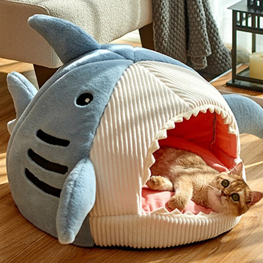 Autumn and Winter Warm Internet Celebrity Big Mouth Shark Pet Nest Semi Closed Cat Nest Dog Nest with Mat Deep Sleep Pet Supplies