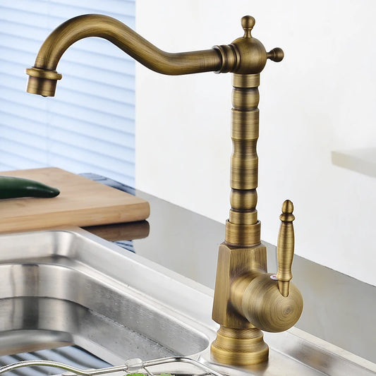 Tuqiu Antique Kitchen Faucet 360 Swivel Sink Faucet Mixer Tap Fashion Gold Sink Faucet Copper Hot And cold Basin Tap